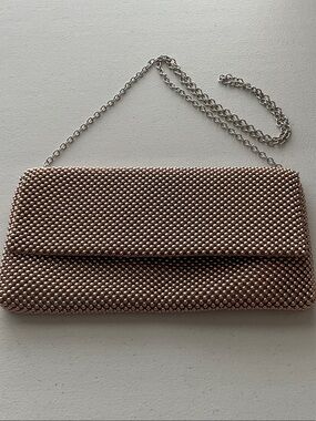 Beaded Envelope Clutch in Rose Gold with Chain Strap